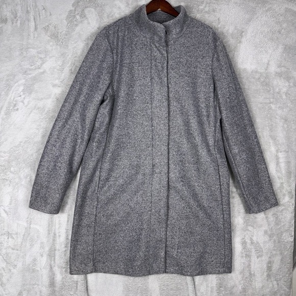 Old Navy Long Peacoat Womens XL Tall Button Front Funnel Neck Light Gray - Picture 1 of 16